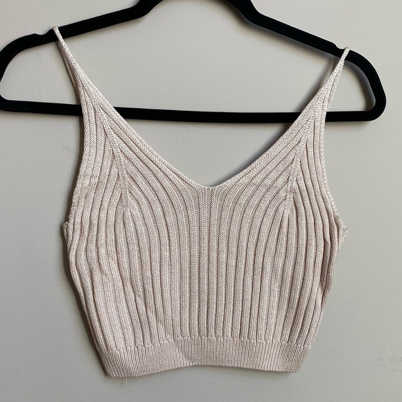 Beige ribbed cropped cami top - Picture 4 of 4